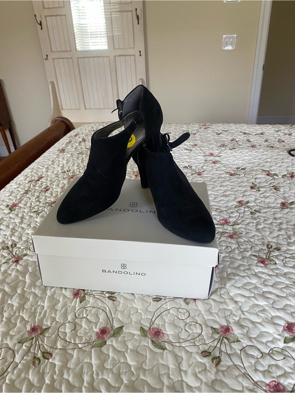 Bandolino Black Suede Pointed Ankle-Tie Heels